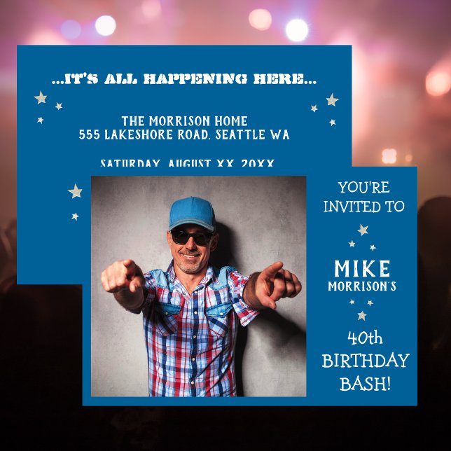 Invitation de fête d'anniversaire de 40 ans avec p (40th Birthday Bash Photo Party Invitation)