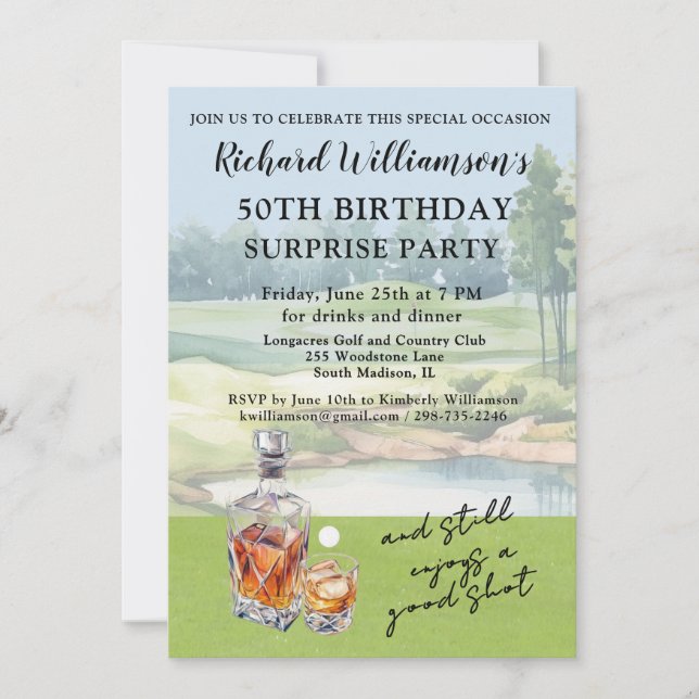 Invitation de fête d'anniversaire de 50 ans de gol (Devant)