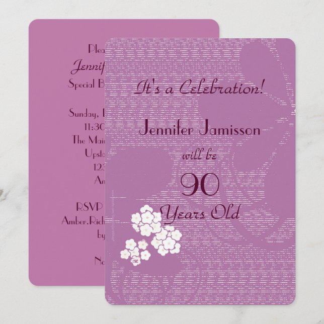 invitation de fête d'anniversaire de 90 ans violet (Devant / Derrière)