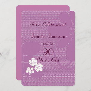 invitation de fête d'anniversaire de 90 ans violet