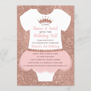 Invitation de fête d'anniversaire de Ballerina, or