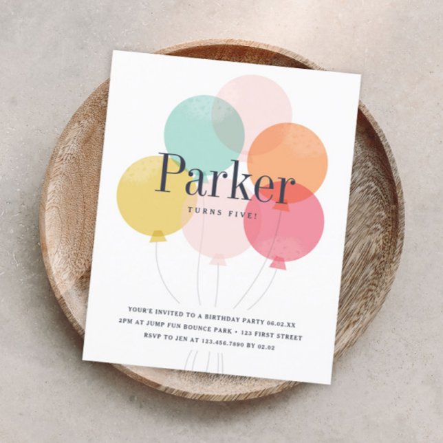 Invitation de fête d'anniversaire de ballon de bud (Modern colorful balloons kids birthday party invitation.)