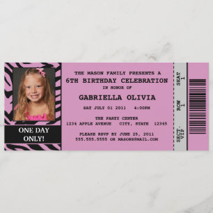 Invitation de fête d'anniversaire de billet