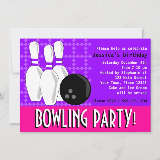 Invitation de fête d'anniversaire de bowling - (Devant)