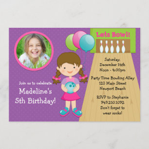 Invitation de fête d'anniversaire de bowling avec