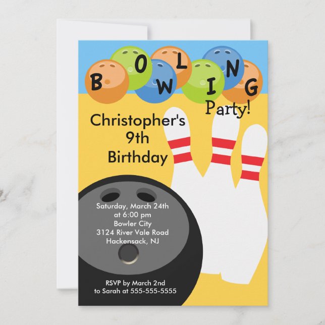 Invitation de fête d'anniversaire de bowling rétro (Devant)