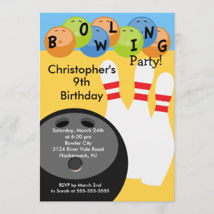 Invitation de fête d'anniversaire de bowling rétro