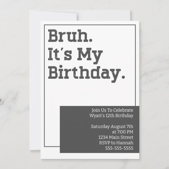 Invitation de fête d'anniversaire de Bruh Invitati (Devant)