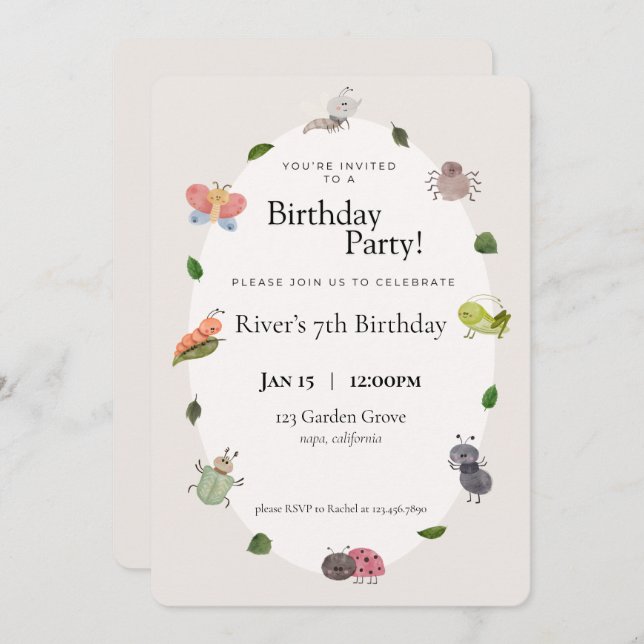 Invitation de fête d'anniversaire de bug (Devant / Derrière)