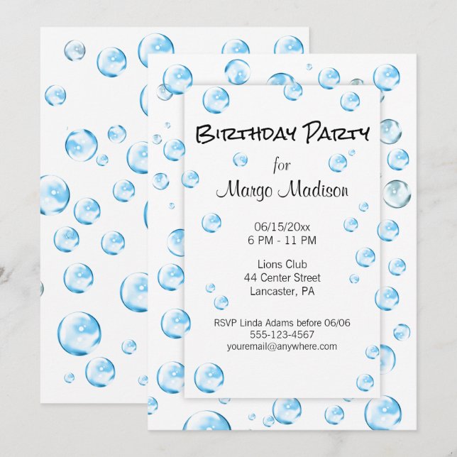 Invitation de fête d'anniversaire de bulle (Devant / Derrière)