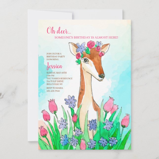 Invitation de fête d'anniversaire de cerfs communs (Devant)