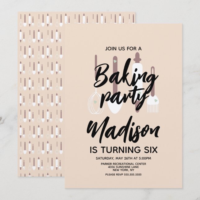 Invitation de fête d'anniversaire de chef pâtissie (Devant / Derrière)
