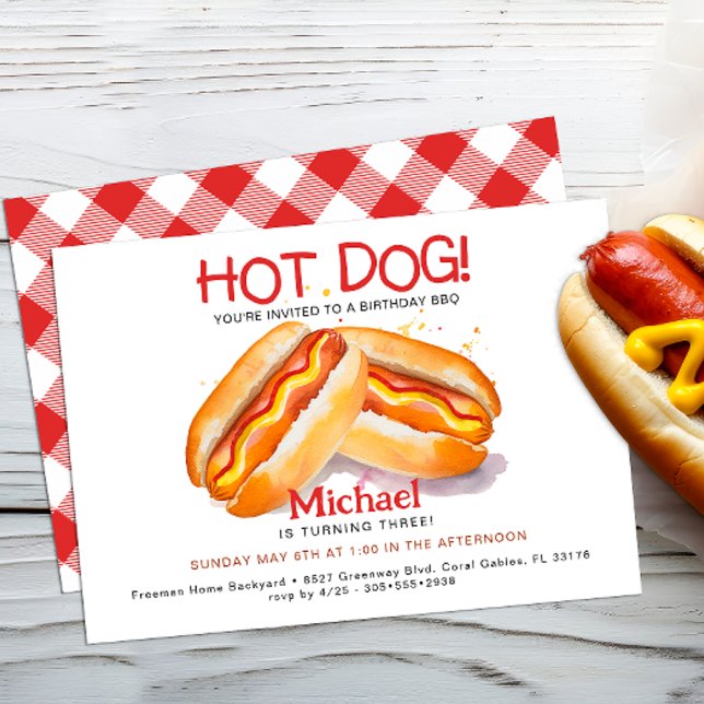 Invitation de fête d'anniversaire de chien chaud - (Hot Dog Cookout Invite)