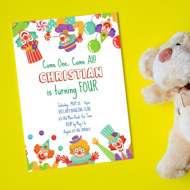 Invitation de fête d'anniversaire de cirque clown (Créateur téléchargé)