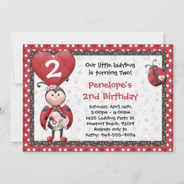 Invitation de fête d'anniversaire de coccinelle (Devant)