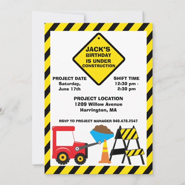 Invitation de fête d'anniversaire de construction (Devant)