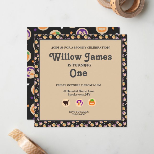 Invitation de fête d'anniversaire de Cookie Hallow (Devant/Arrière en situation)