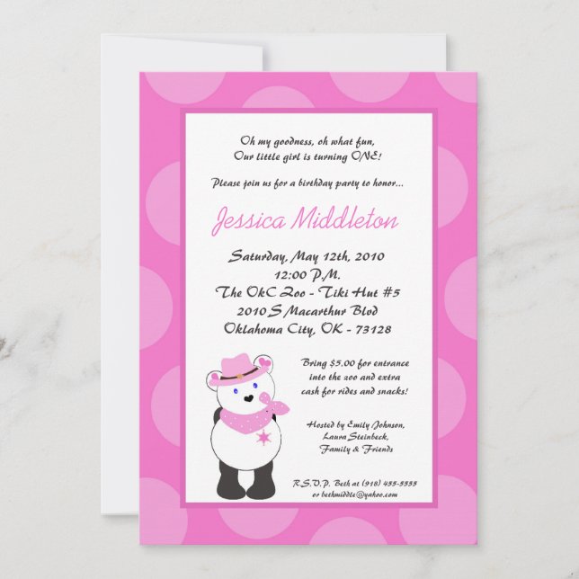 invitation de fête d'anniversaire de cow-girl de (Devant)