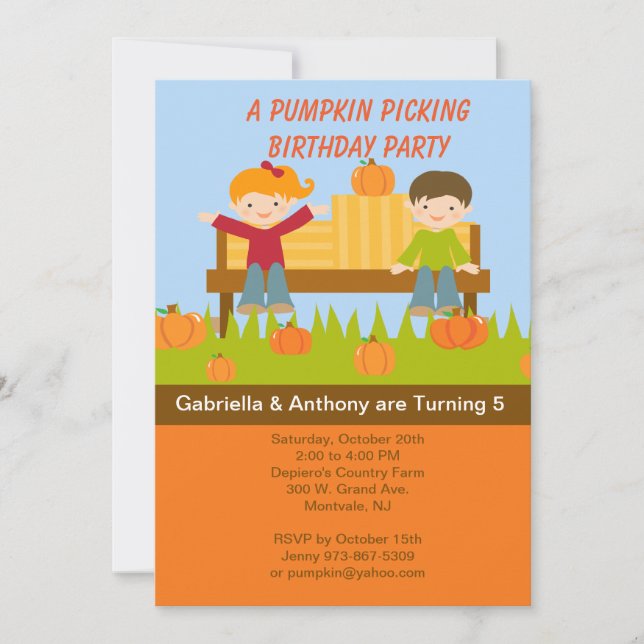 Invitation de fête d'anniversaire de cueillette de (Devant)