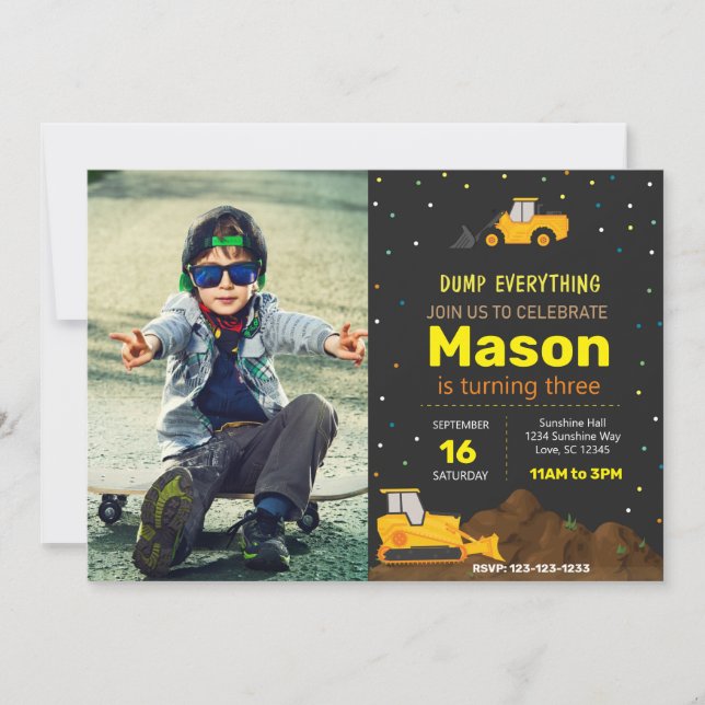 Invitation de fête d'anniversaire de Dark Construc (Devant)