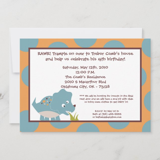 invitation de fête d'anniversaire de Dino Tricer (Devant)