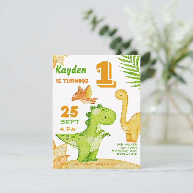 Invitation de fête d'anniversaire de Dinosaur (Debout devant)