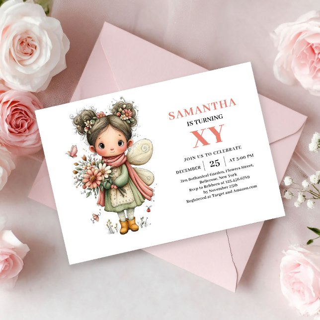 Invitation de fête d'anniversaire de fille licorne (Cute Fairy Girl Birthday Pastel Pink Magic invitation)