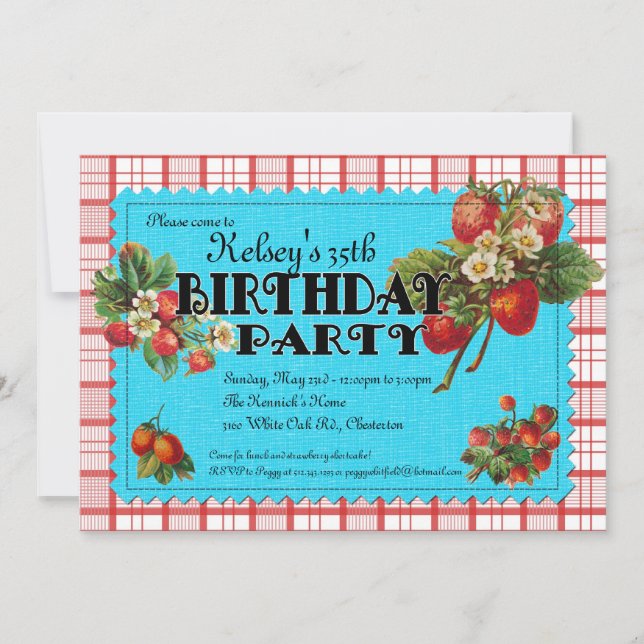 Invitation de fête d'anniversaire de fraise (Devant)