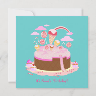 Invitation de fête d'anniversaire de gâteau de