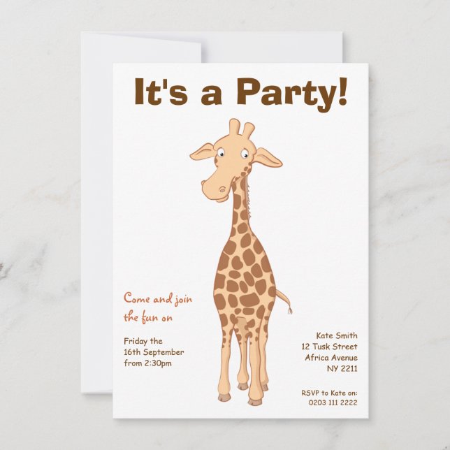 Invitation de fête d'anniversaire de girafe (Devant)