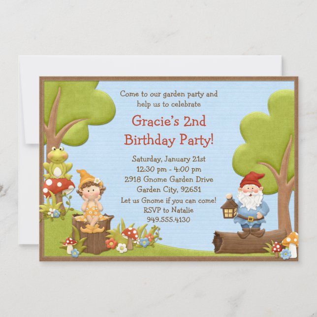 Invitation de fête d'anniversaire de gnome (Devant)