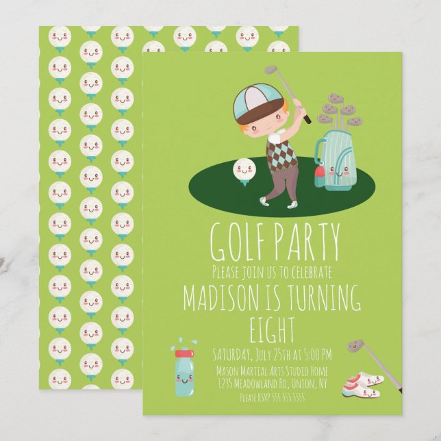 Invitation de fête d'anniversaire de golf pour gar (Devant / Derrière)