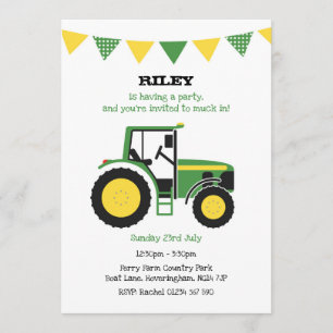 Invitation de fête d'anniversaire de Green Tractor