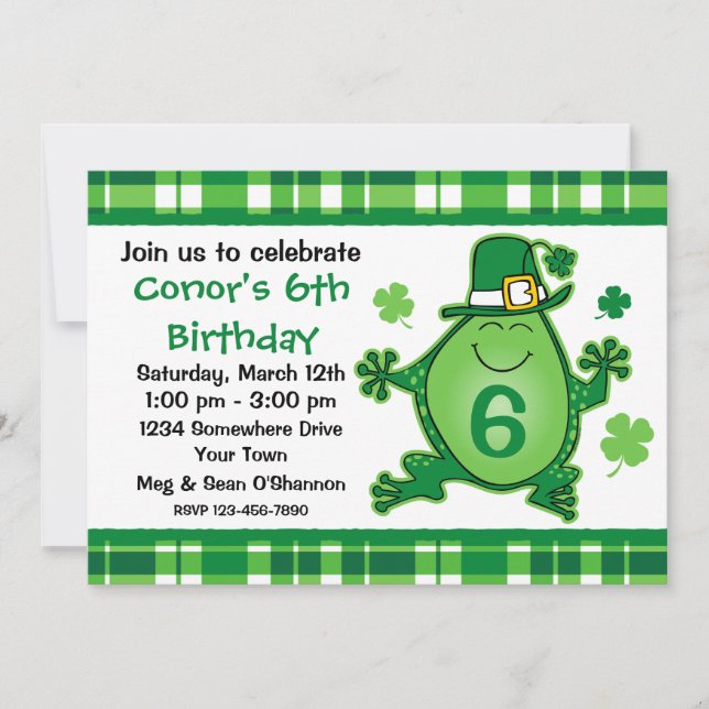 Invitation de fête d'anniversaire de grenouille de (Devant)