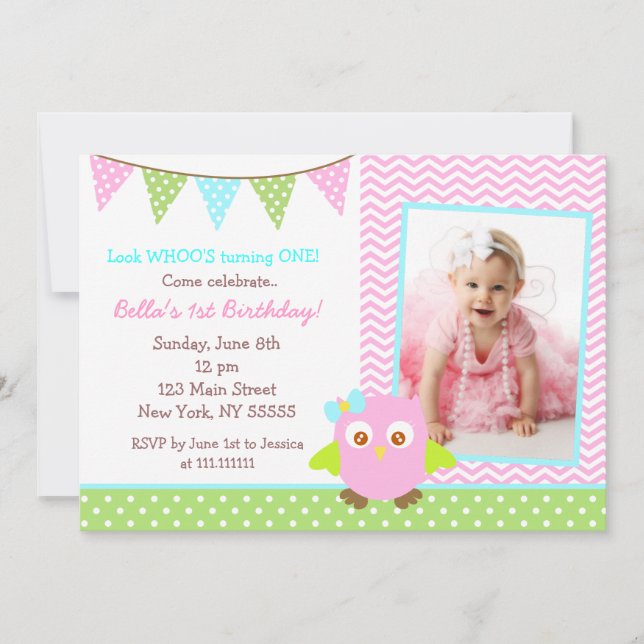 Invitation de fête d'anniversaire de hibou (Devant)