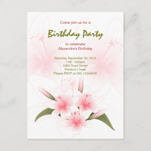 Invitation de fête d'anniversaire de jardin de lis