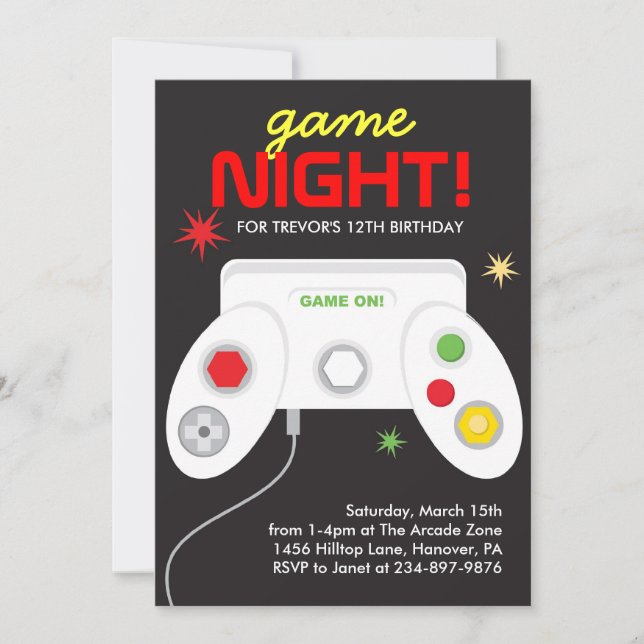 Invitation de fête d'anniversaire de jeux vidéo (Devant)