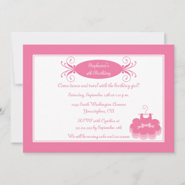 Invitation de fête d'anniversaire de la ballerine (Devant)