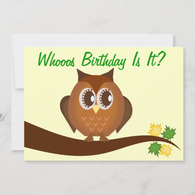Invitation de fête d'anniversaire de la Chouette B (Devant)