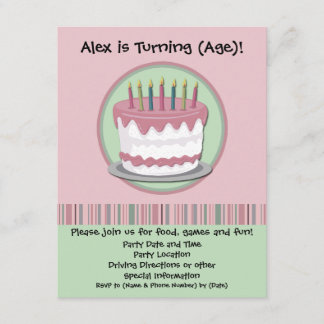 Invitation de fête d'anniversaire de la fille rose