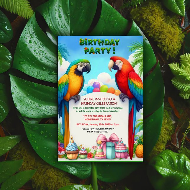 Invitation de fête d'anniversaire de la Jungle tro (Créateur téléchargé)