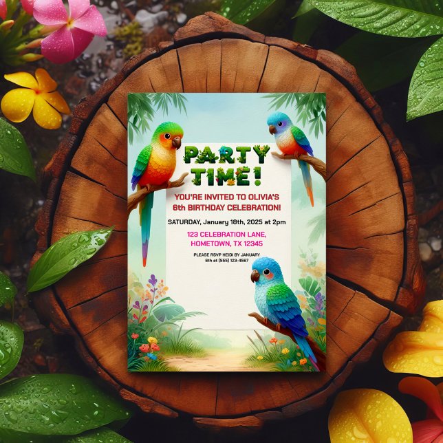 Invitation de fête d'anniversaire de la Jungle tro (Créateur téléchargé)