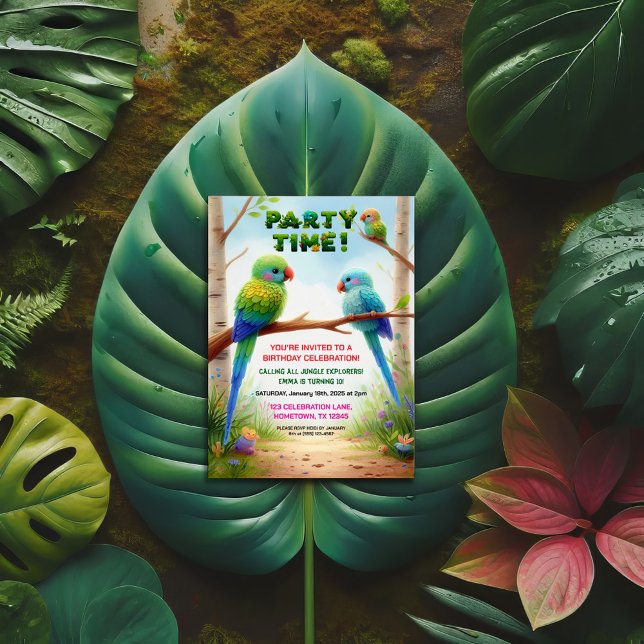 Invitation de fête d'anniversaire de la Jungle tro (Créateur téléchargé)