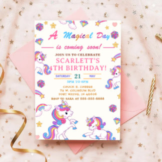 Invitation de fête d'anniversaire de la Unicorn, P