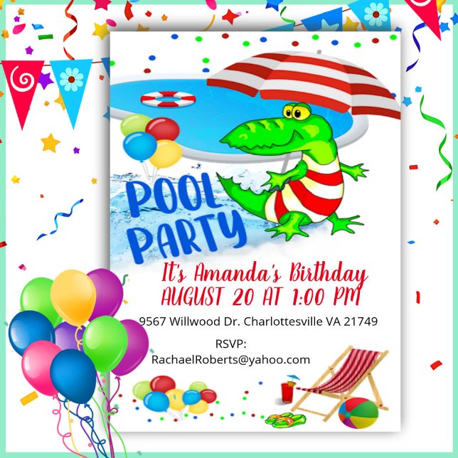 Invitation de fête d'anniversaire de l'Alligator (Créateur téléchargé)