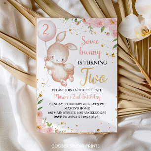 Invitation De Fête D'Anniversaire De Lapin Rose