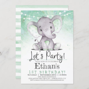 Invitation de fête d'anniversaire de l'éléphant ve