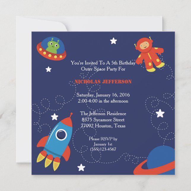 invitation de fête d'anniversaire de l'espace (Devant)