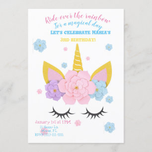 Invitation de fête d'anniversaire de licorne de