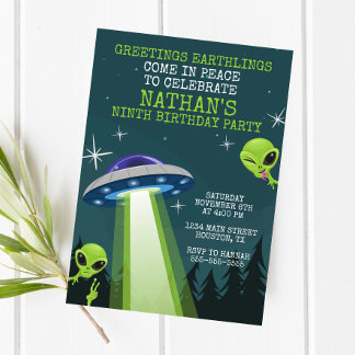 Invitation de fête d'anniversaire de l'OVNI Alien